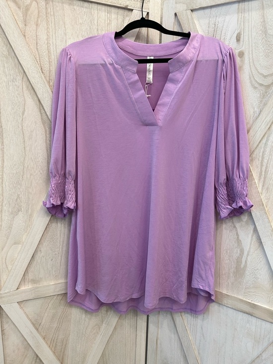 Dear Scarlett Tops - Women's Lavender Split-Neck Smocked Sleeve Blouse
